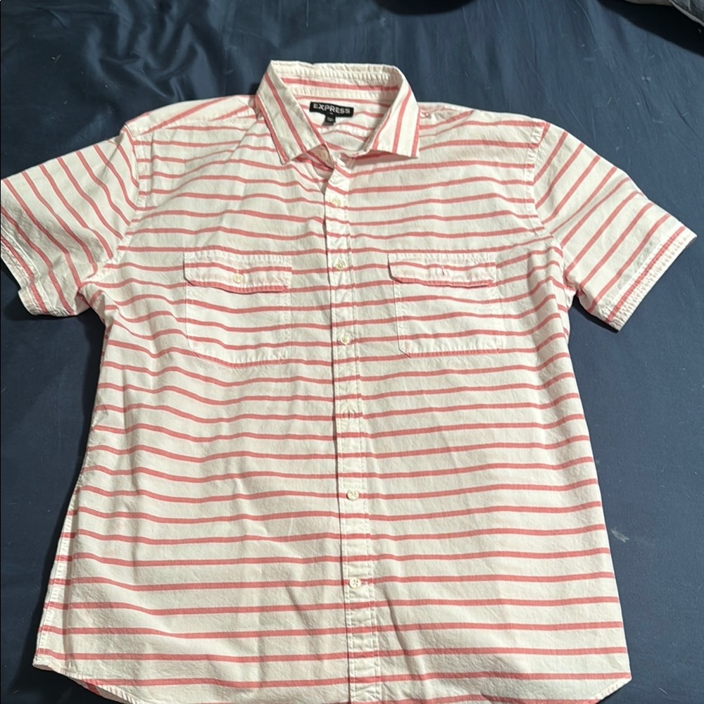 Express Pink and White Casual Button Down Shirt